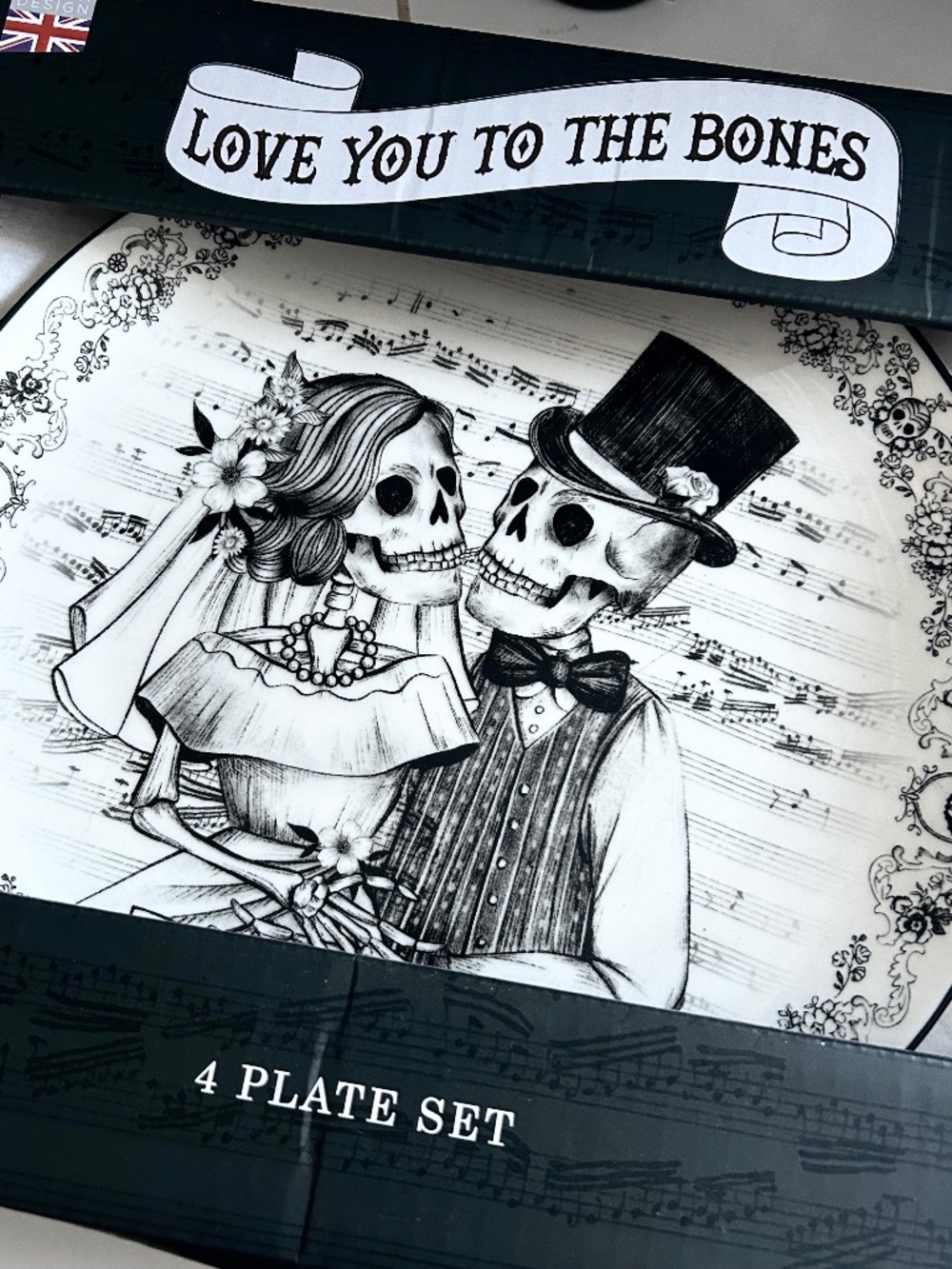 4 Plate Set Love You To The Bones Designed in England